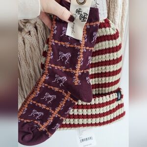 Free People Stripe It Up Beanie &  Patterned Socks Bundle